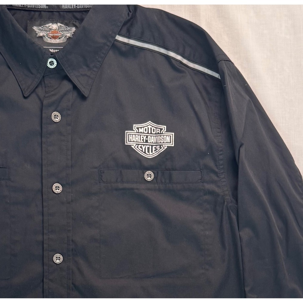 Harley-Davidson Mens Black Reflective Piping Long Sleeve Button Up Shirt Large - Picture 2 of 11